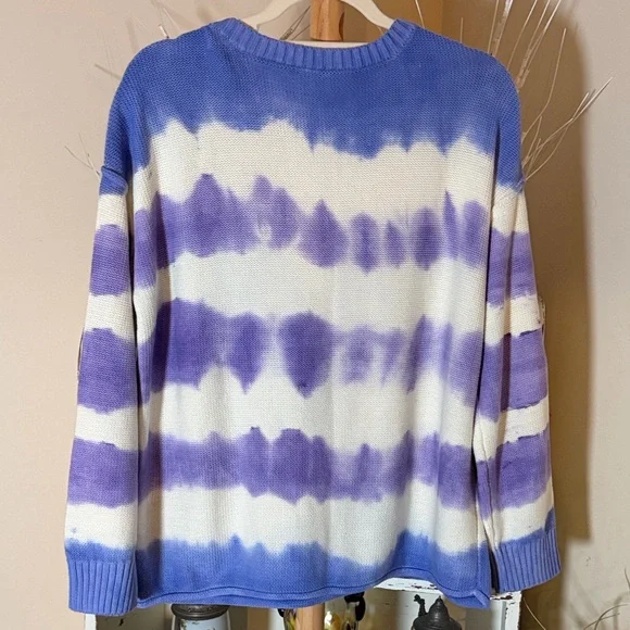 NWOT Peace Love World M Purple/White/Blue Tie-dye Striped Sweater Oversized Soft - Picture 6 of 6